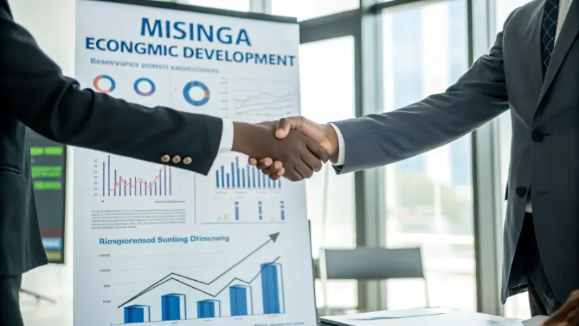 Business handshake with Msinga economic development charts and graphs in background